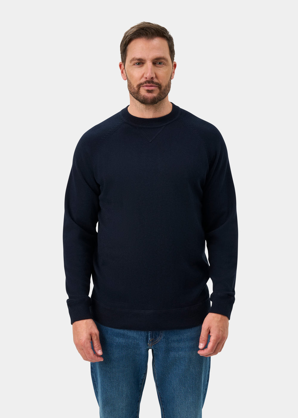 Saddington Cotton Merino Crew Neck Sweatshirt In Dark Navy