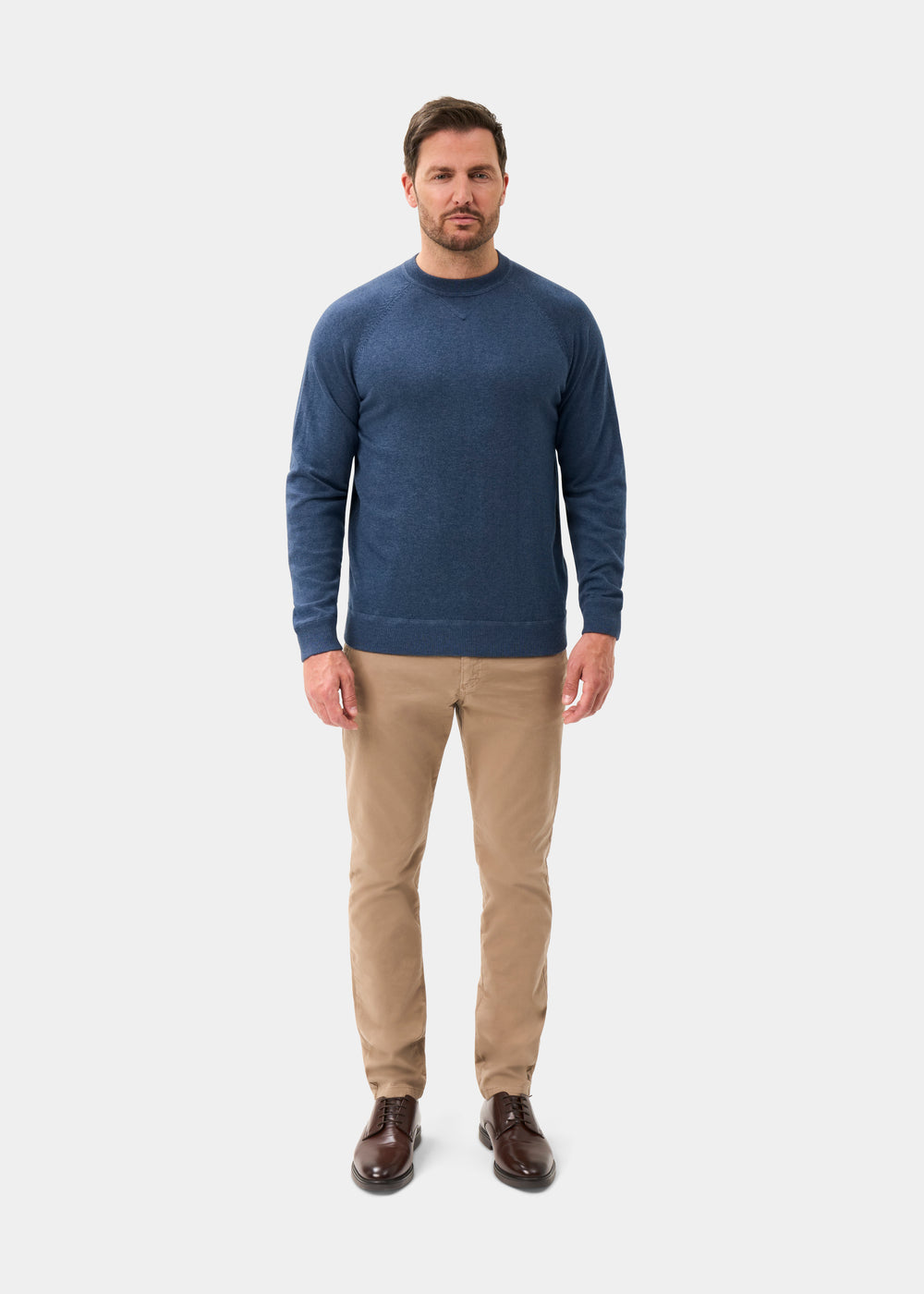 Men's Cotton Merino Crew Neck Sweatshirt Jumper in Denim