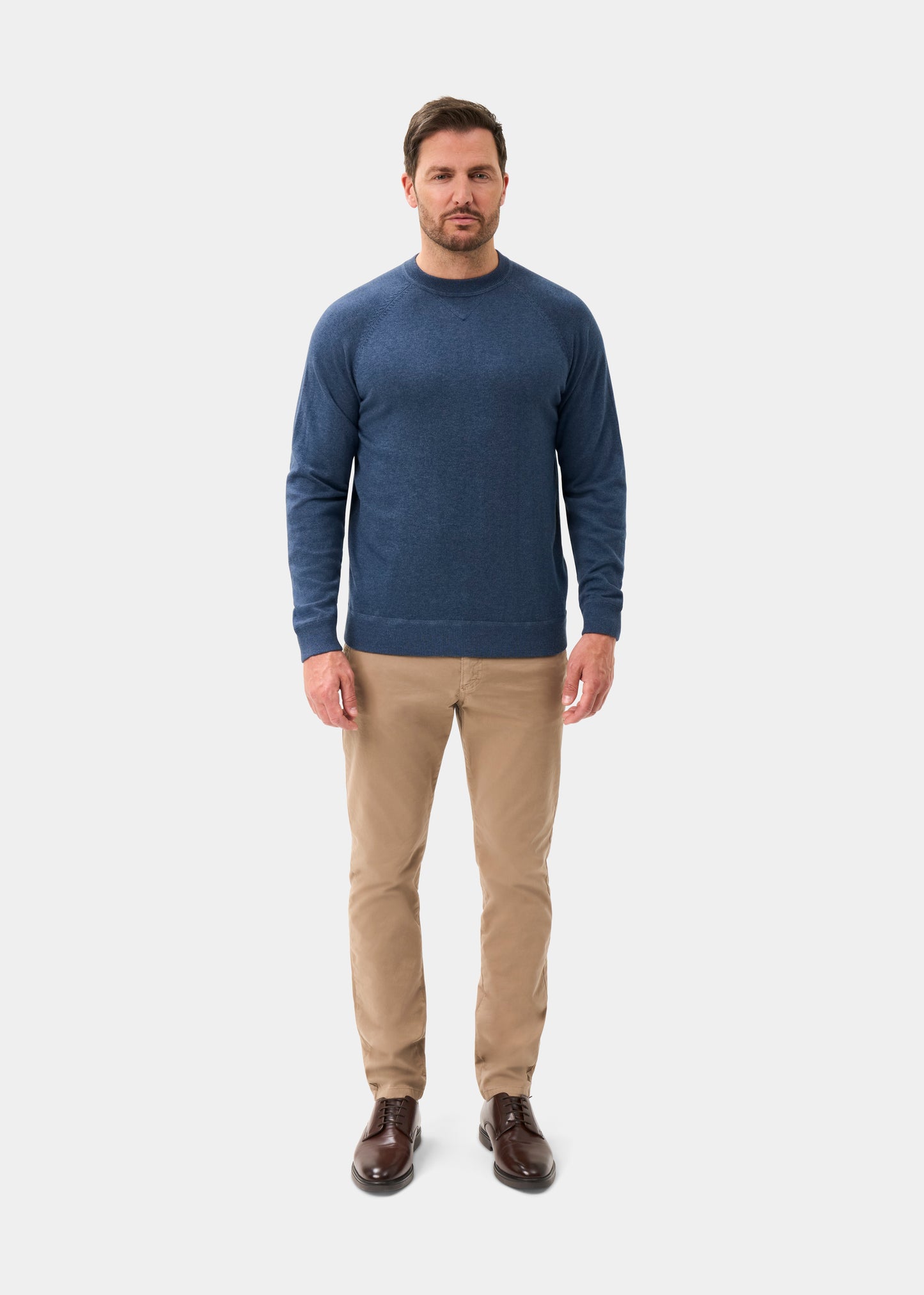 Men's Cotton Merino Crew Neck Sweatshirt Jumper in Denim