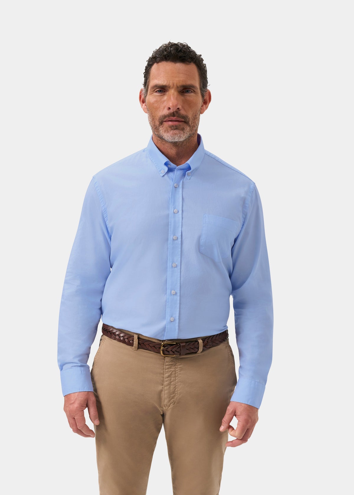 Men's Oxford Cotton Long Sleeve Shirt in Blue