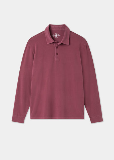 Mens Cotton Long Sleeve Polo Shirt in Red