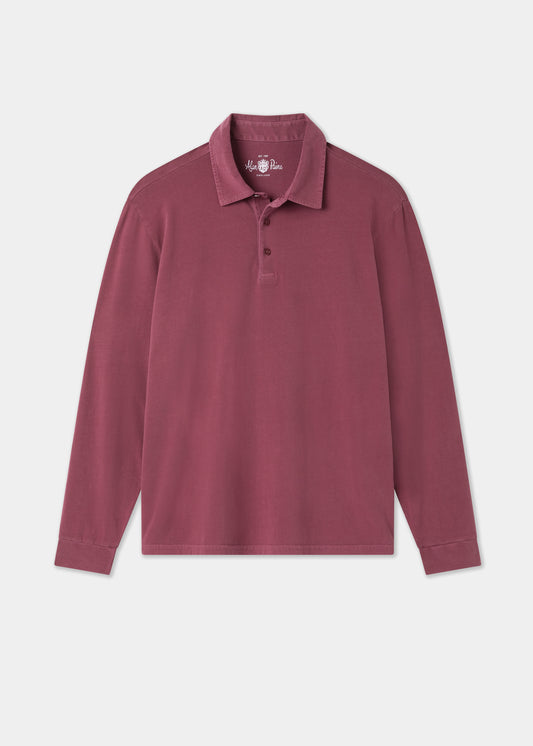 Mens Cotton Long Sleeve Polo Shirt in Red