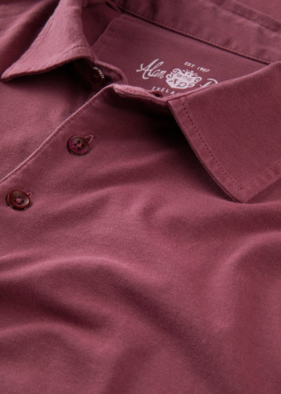 Mens Cotton Long Sleeve Polo Shirt in Red