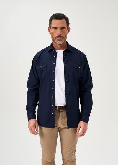 Mens Cotton Long Sleeve Shirt in Navy