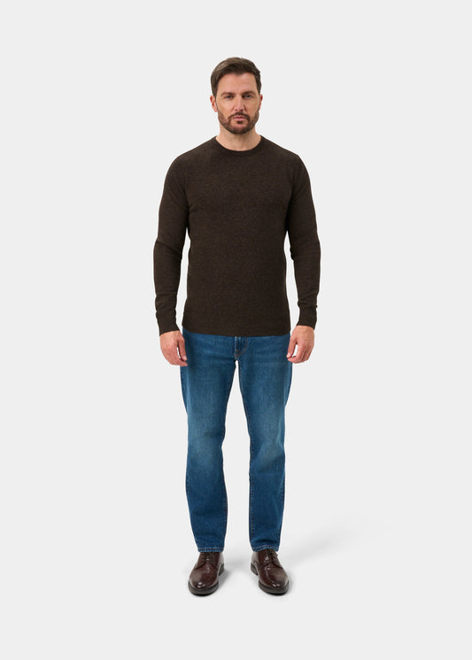Brisbane Geelong Wool Crew Neck Jumper In Cocoa - Regular Fit
