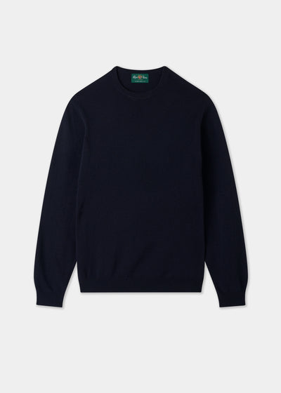 Men's Geelong Wool Crew Neck Jumper in Dark Navy