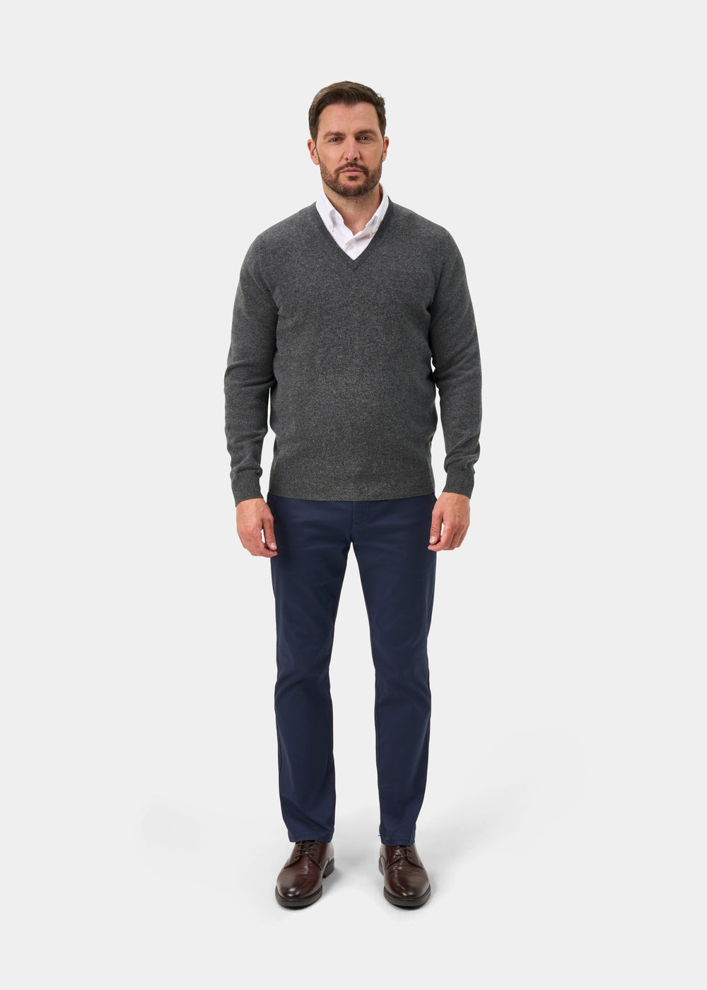 Albury Geelong Wool V-Neck Jumper In Derby - Regular Fit