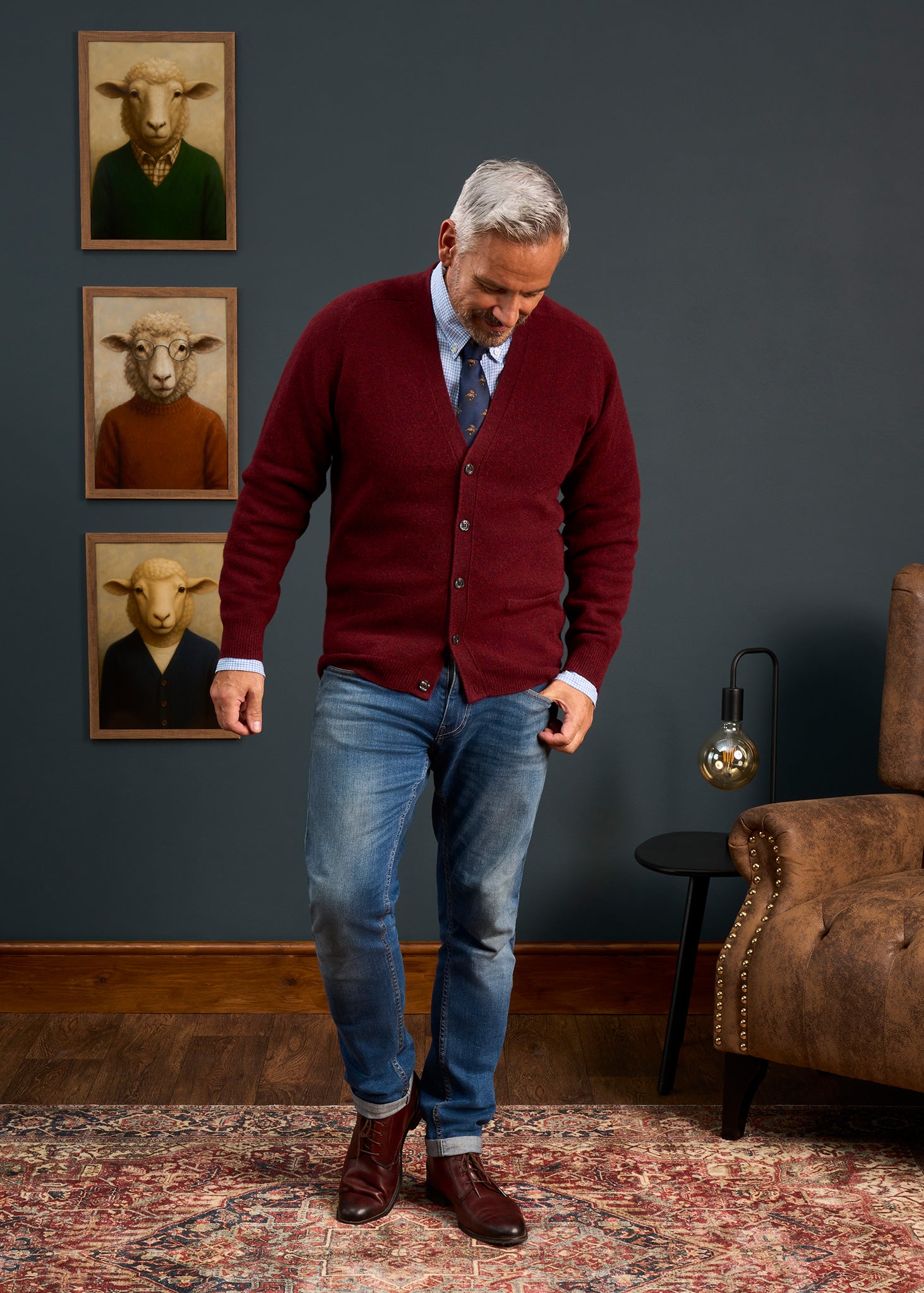 Mens-Lambswool-Cardigan-Bordeaux