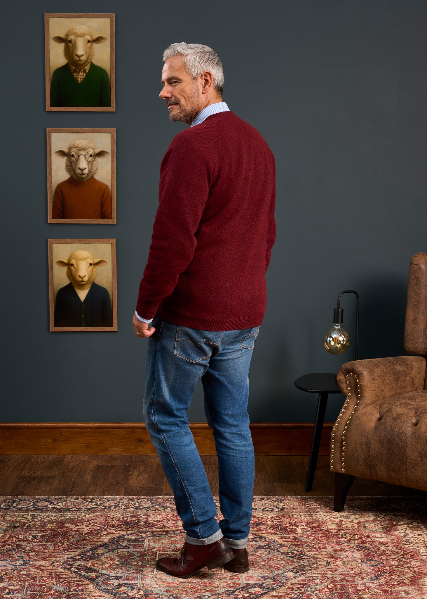 Mens-Lambswool-Cardigan-Bordeaux