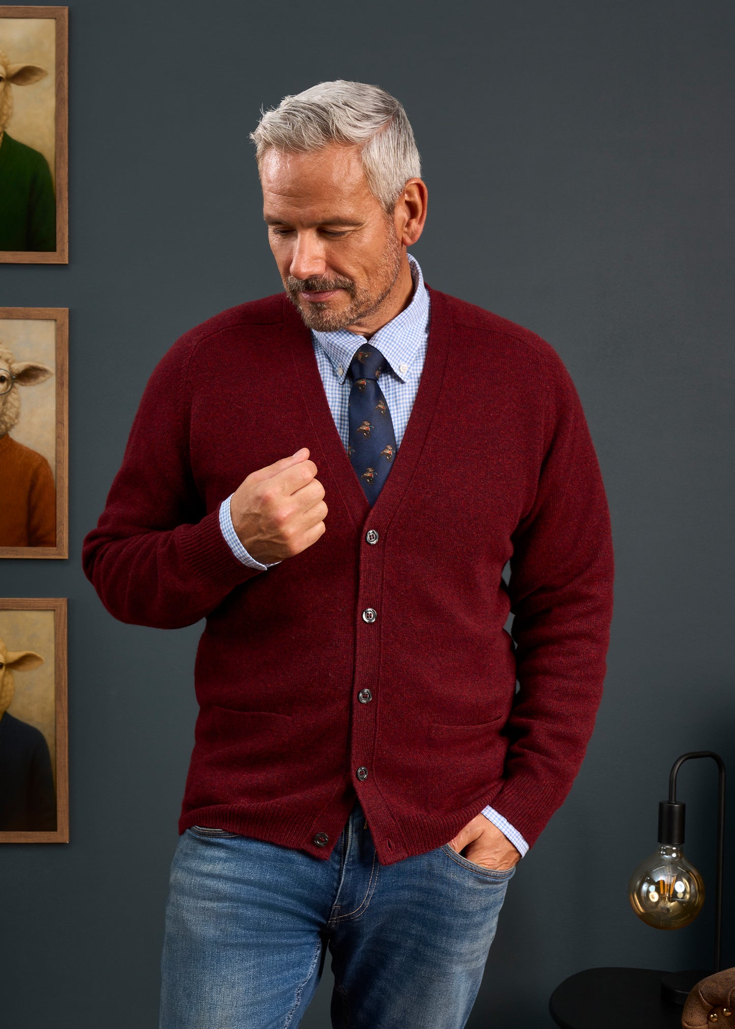 Mens-Lambswool-Cardigan-Bordeaux
