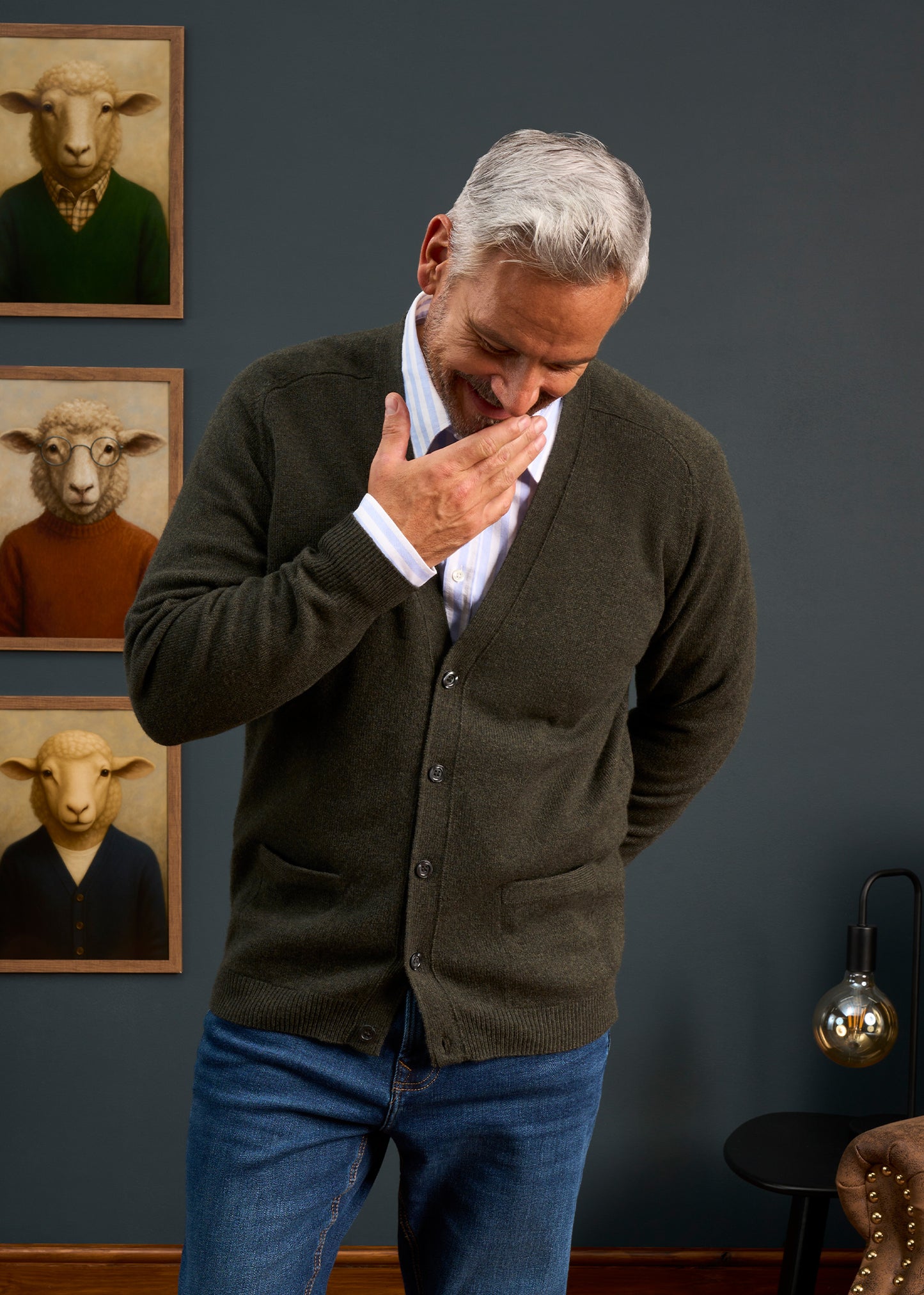Mens-Lambswool-Cardigan-Dark-Green