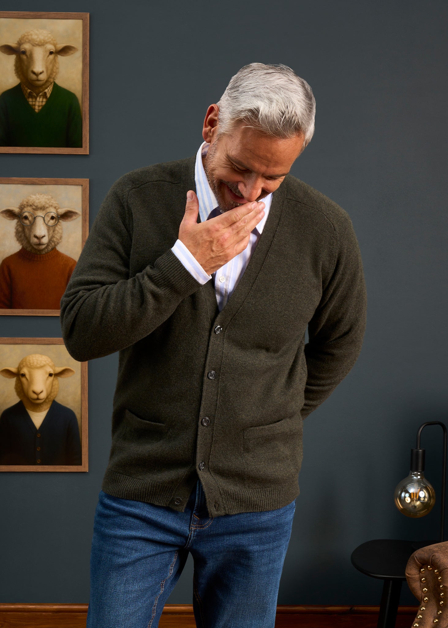 Mens-Lambswool-Cardigan-Dark-Green