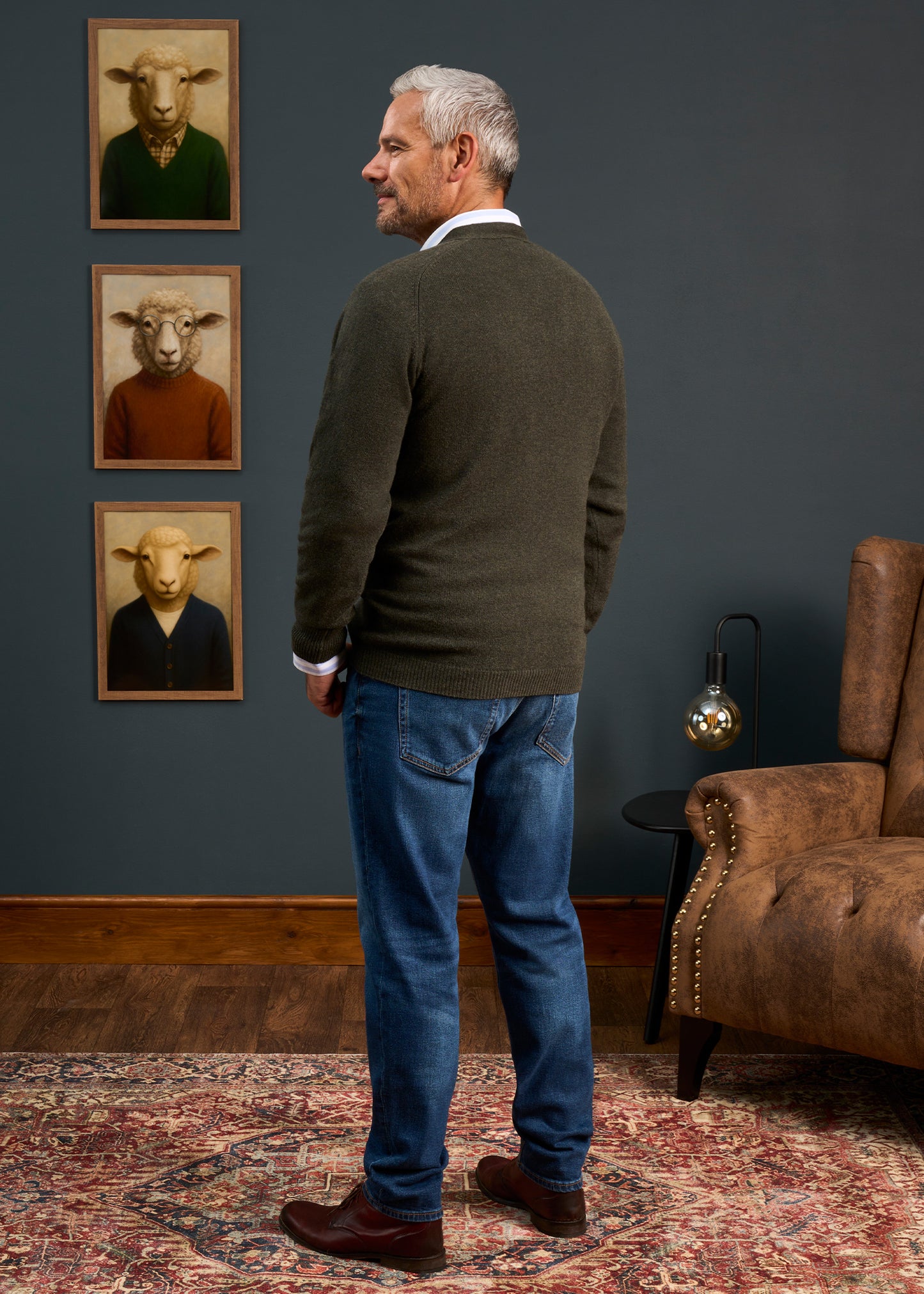 Mens-Lambswool-Cardigan-Dark-Green