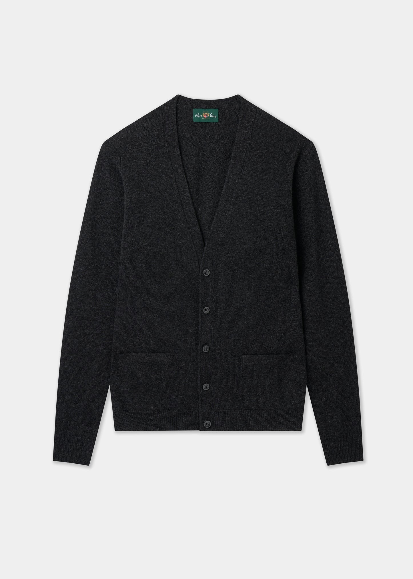 Men's Lambswool Vee Neck Cardigan Jumper in Charcoal