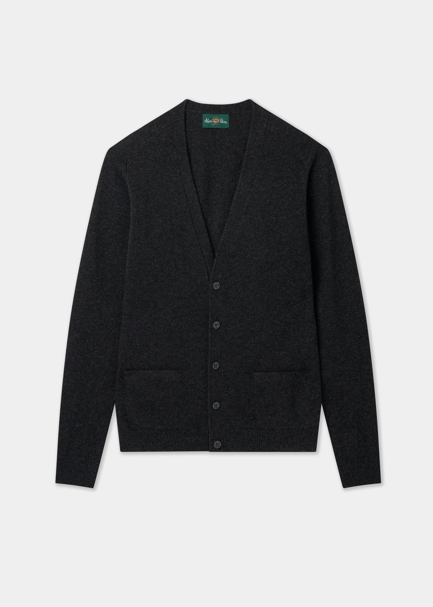 Men's Lambswool Vee Neck Cardigan Jumper in Charcoal