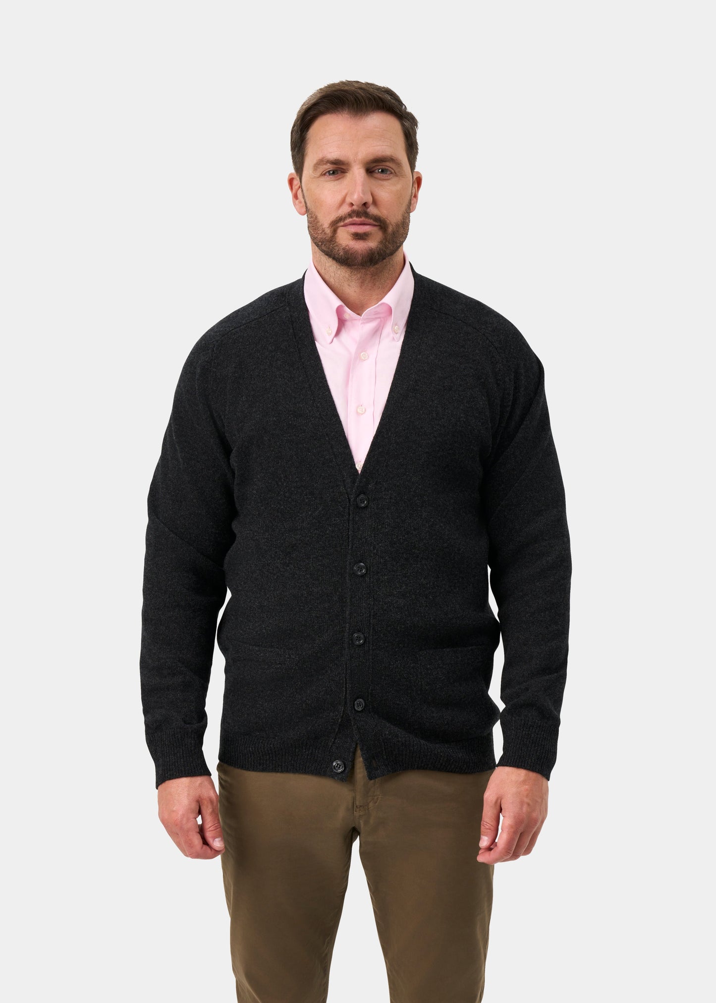 Cornwall Lambswool Cardigan in Charcoal - Classic Fit