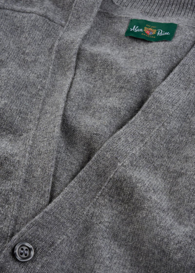 Men's Lambswool Vee Neck Cardigan Jumper in Grey Mix