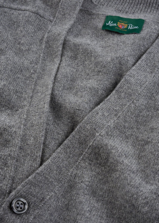 Men's Lambswool Vee Neck Cardigan Jumper in Grey Mix