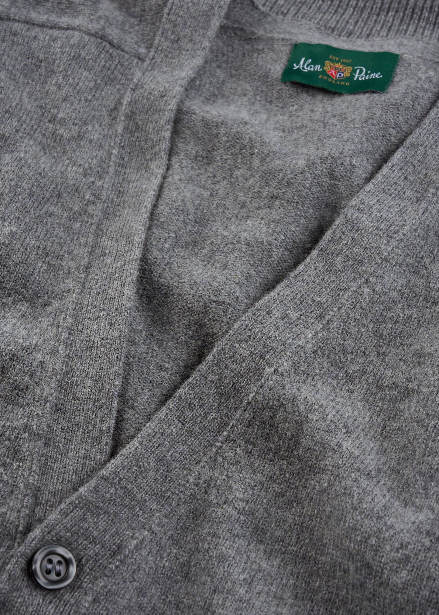 Men's Lambswool Vee Neck Cardigan Jumper in Grey Mix