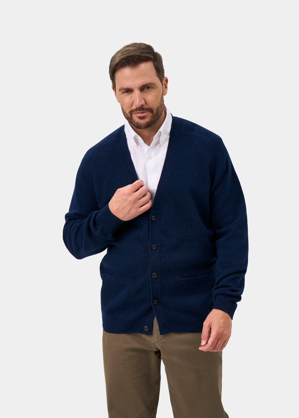 Cornwall Lambswool Cardigan in Indigo - Classic Fit