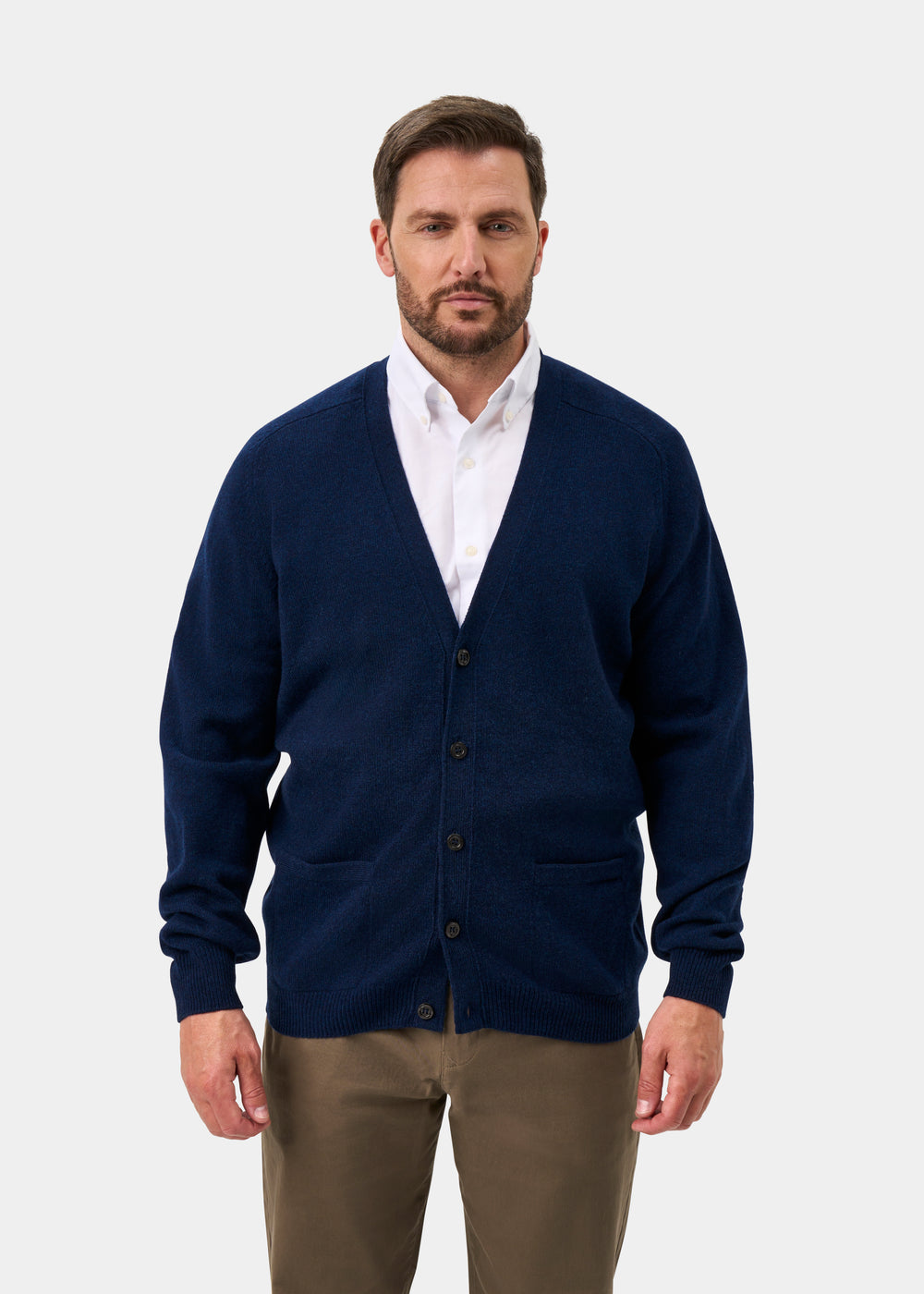 Cornwall Lambswool Cardigan in Indigo - Classic Fit