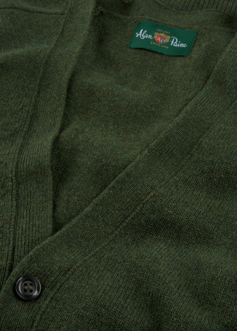 Men's Lambswool Vee Neck Cardigan Jumper in Rosemary