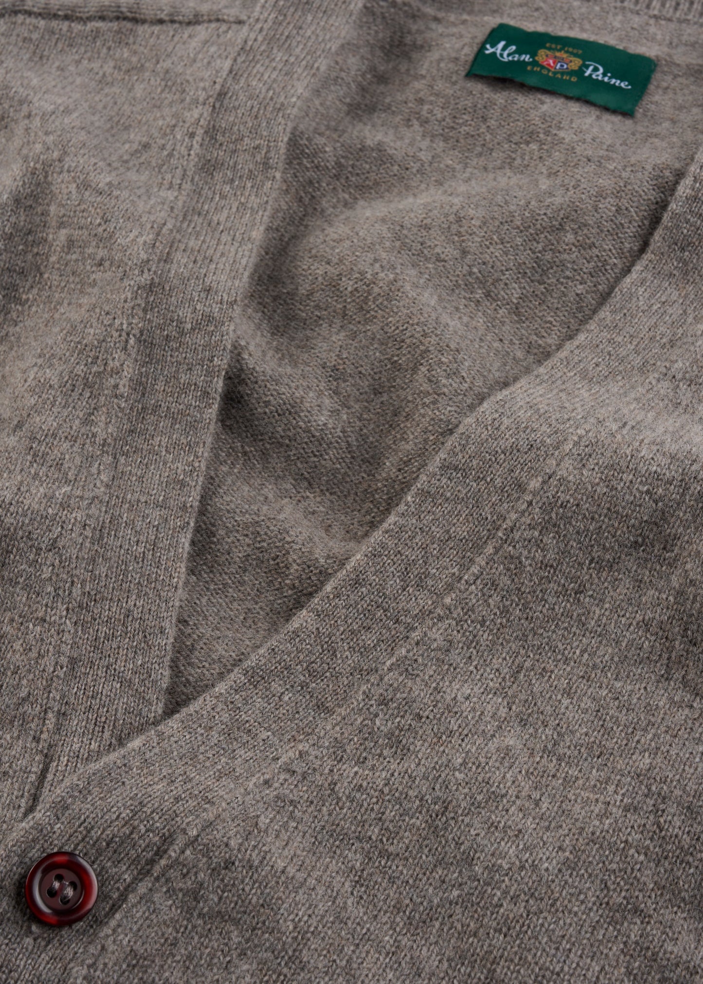 Men's Lambswool Vee Neck Cardigan Jumper in Vole