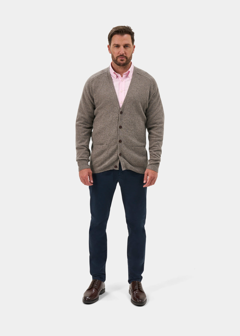Cornwall Lambswool Cardigan in Vole - Classic Fit