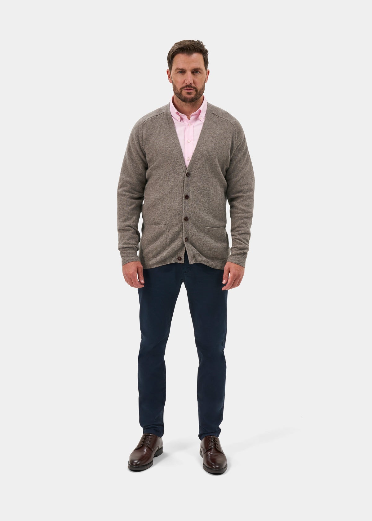 Cornwall Lambswool Cardigan in Vole - Classic Fit