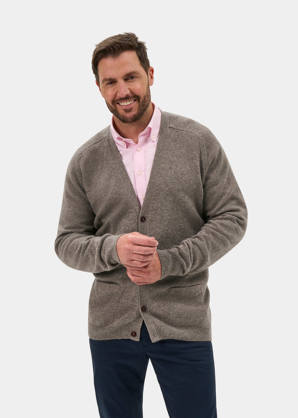 Cornwall Lambswool Cardigan in Vole - Classic Fit