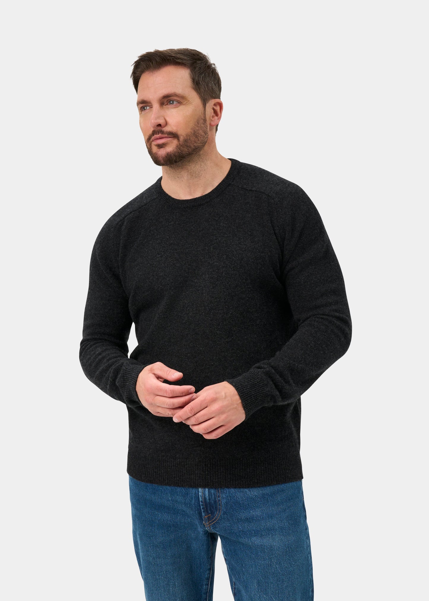 Lenzie Lambswool Crew Neck Jumper In Charcoal - Regular Fit