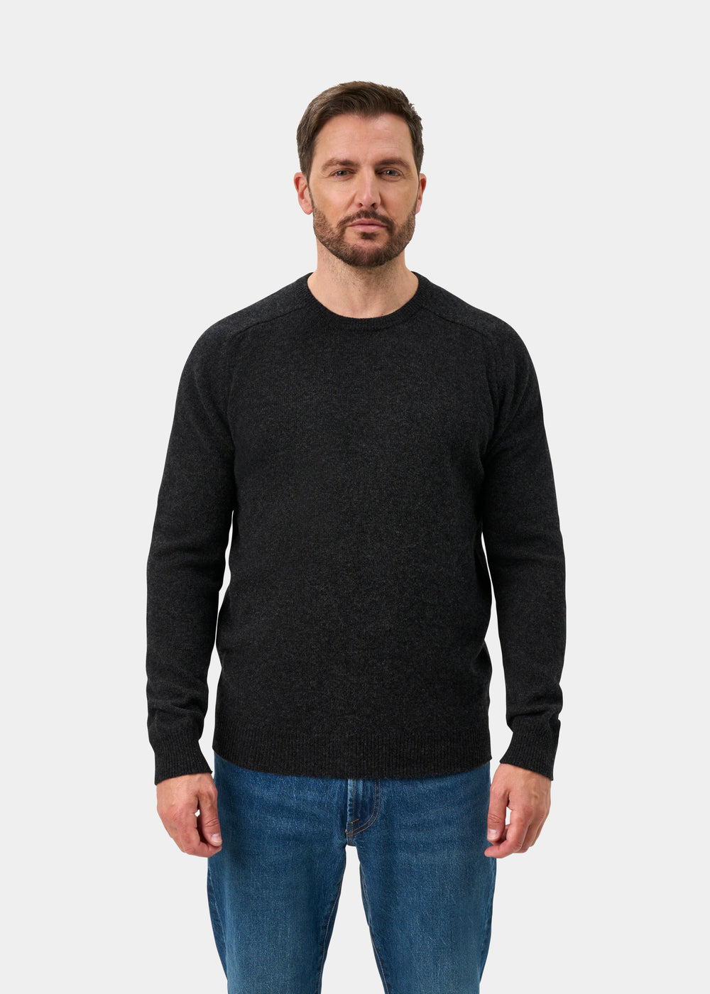 Lenzie Lambswool Crew Neck Jumper In Charcoal - Regular Fit
