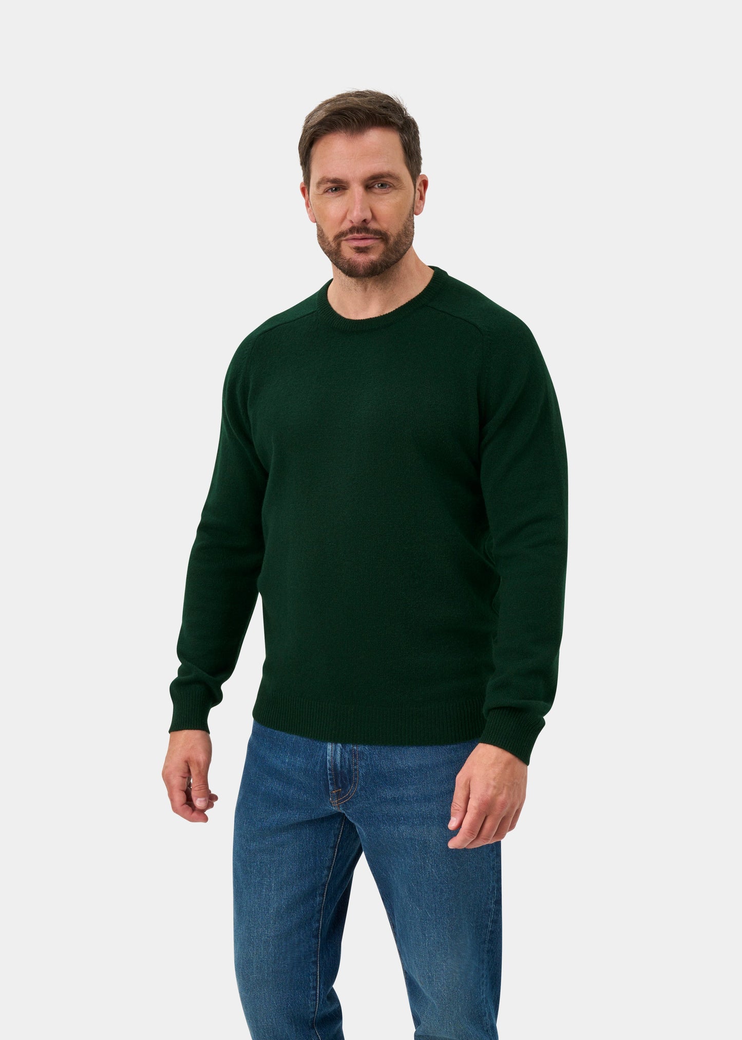 Lenzie Lambswool Crew Neck Jumper In Tartan Green - Regular Fit
