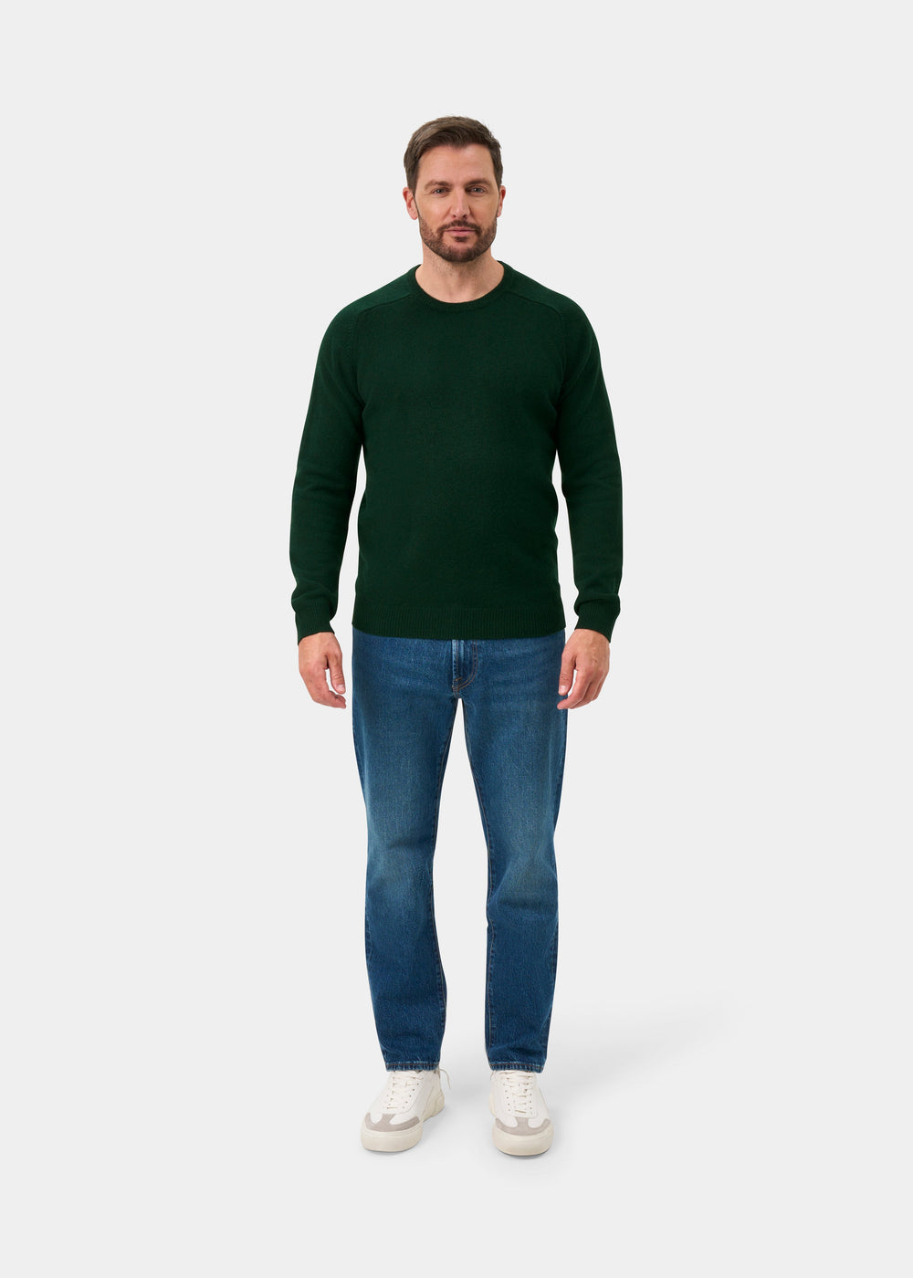 Lenzie Lambswool Crew Neck Jumper In Tartan Green - Regular Fit