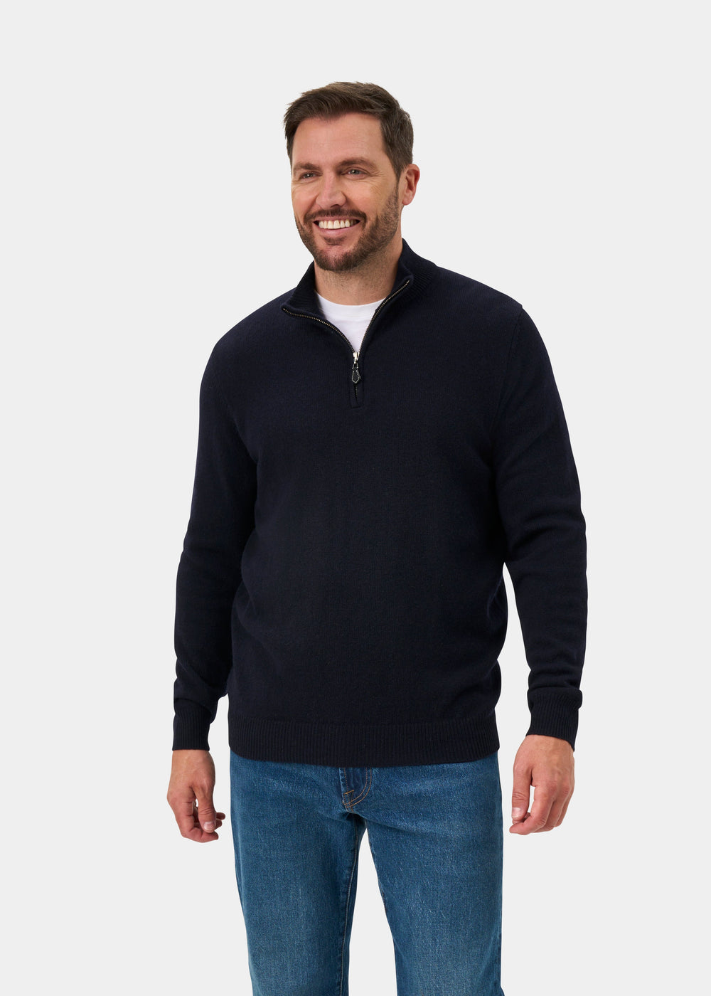 Sutherland Lambswool Quarter Zip Jumper In Navy - Regular Fit