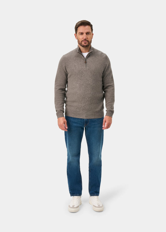 Sutherland Lambswool 1/4 Zip Jumper in Vole - Regular Fit