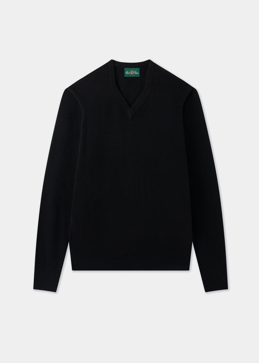 Men's Lambswool Vee Neck Jumper in Black