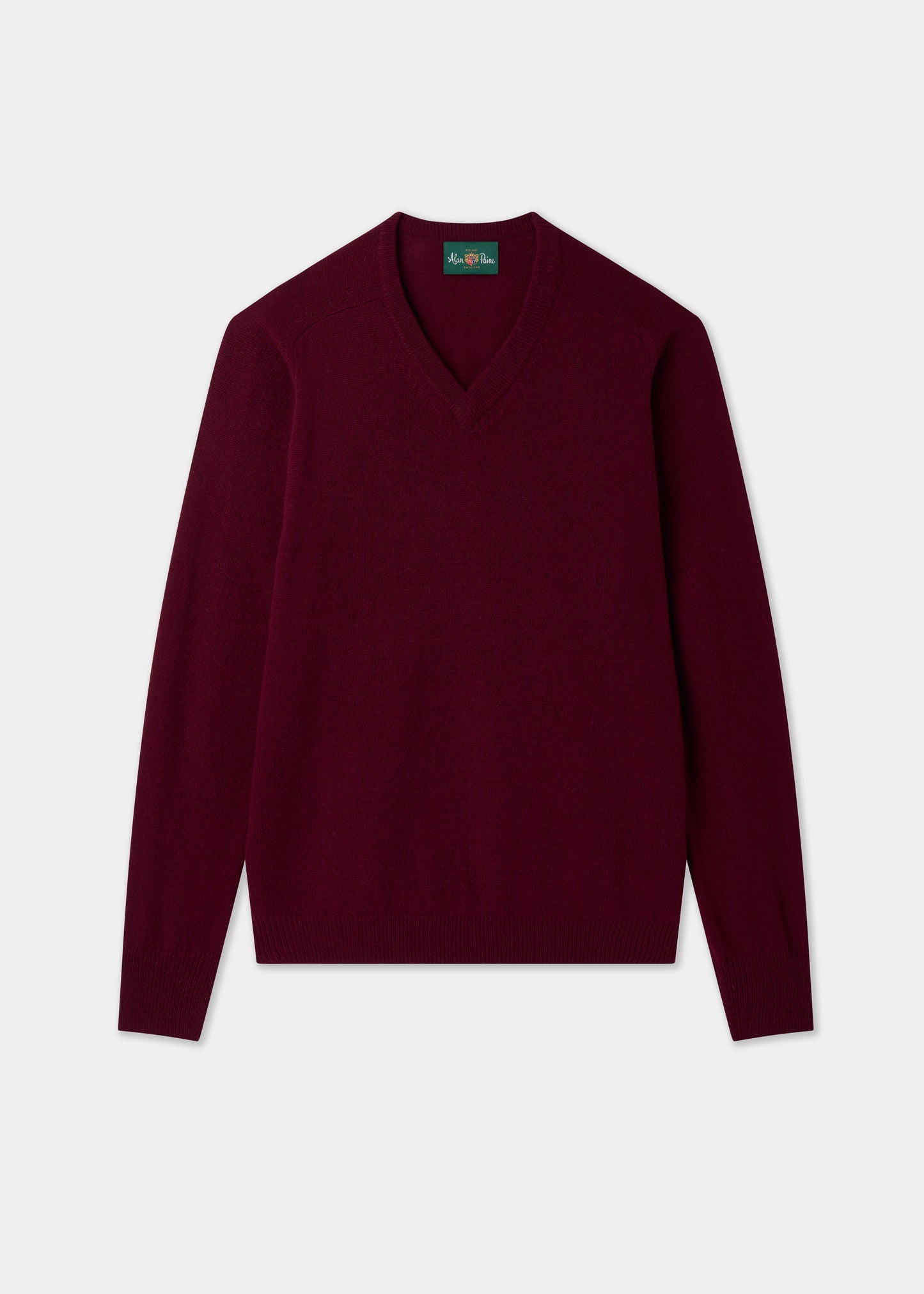 Men's Lambswool Vee Neck Jumper in Bordeaux