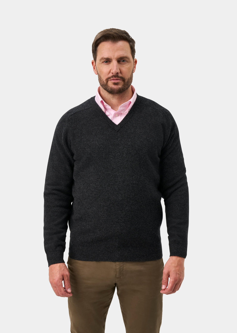 Kilsyth Lambswool V-Neck Jumper In Charcoal - Regular Fit