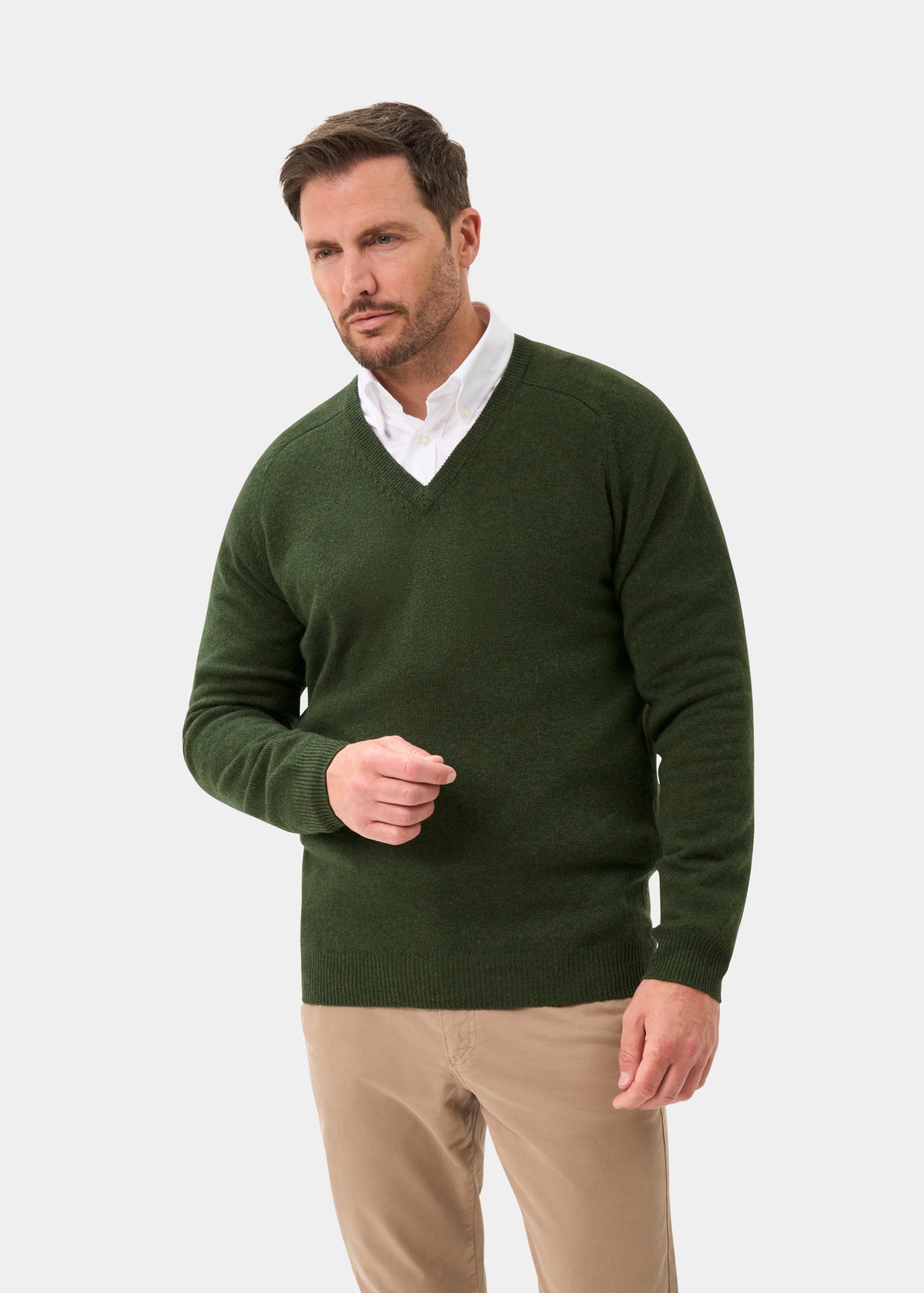 Men's Lambswool Vee Neck Jumper in Rosemary