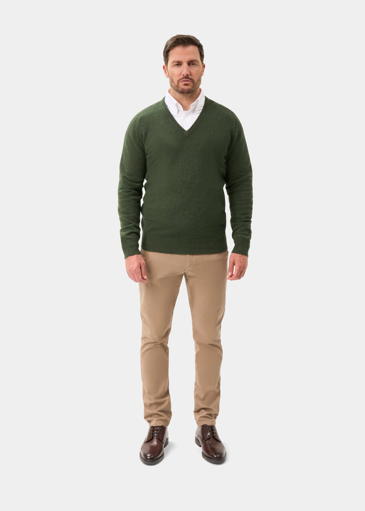 Men's Lambswool Vee Neck Jumper in Rosemary