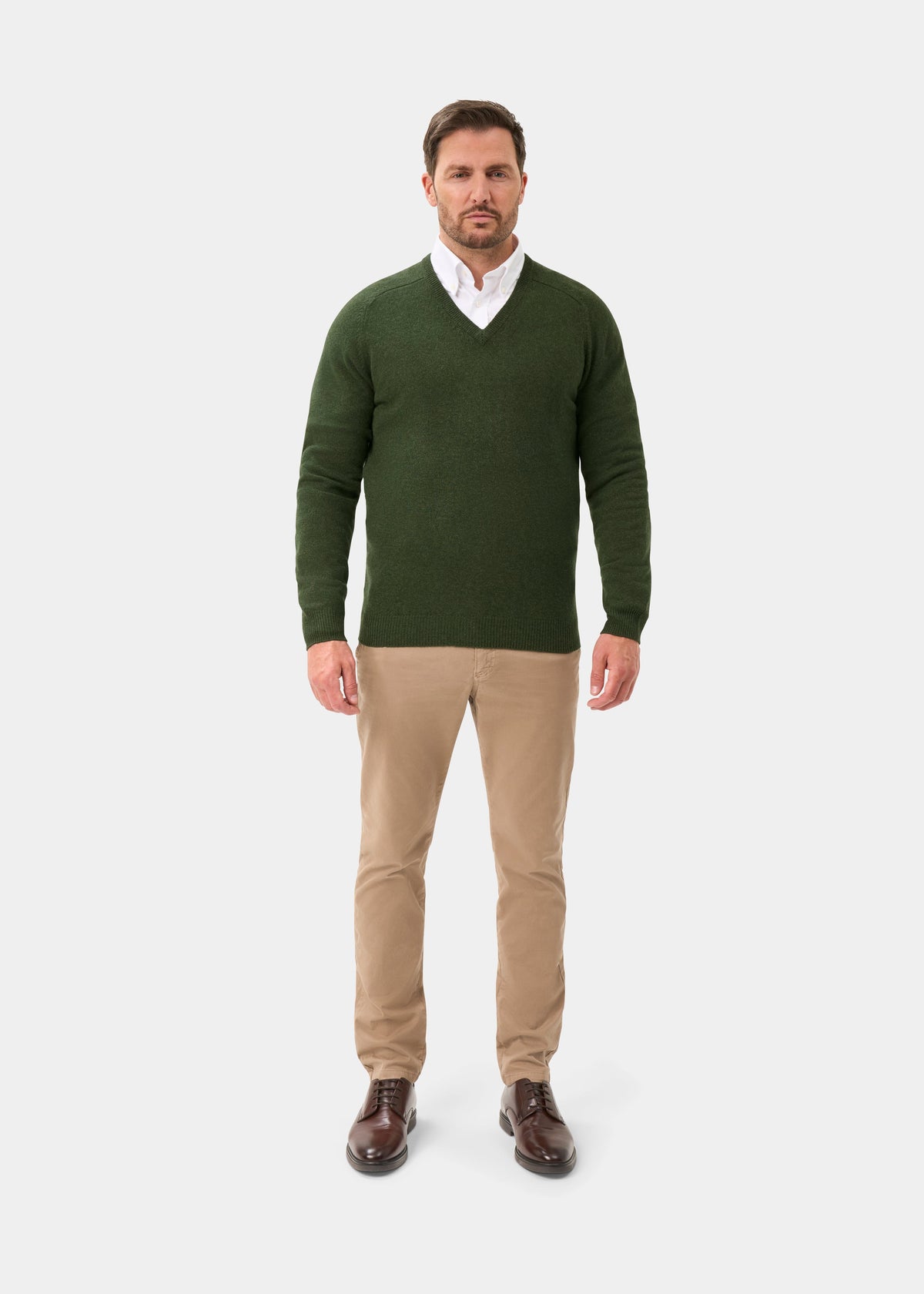 Men's Lambswool Vee Neck Jumper in Rosemary