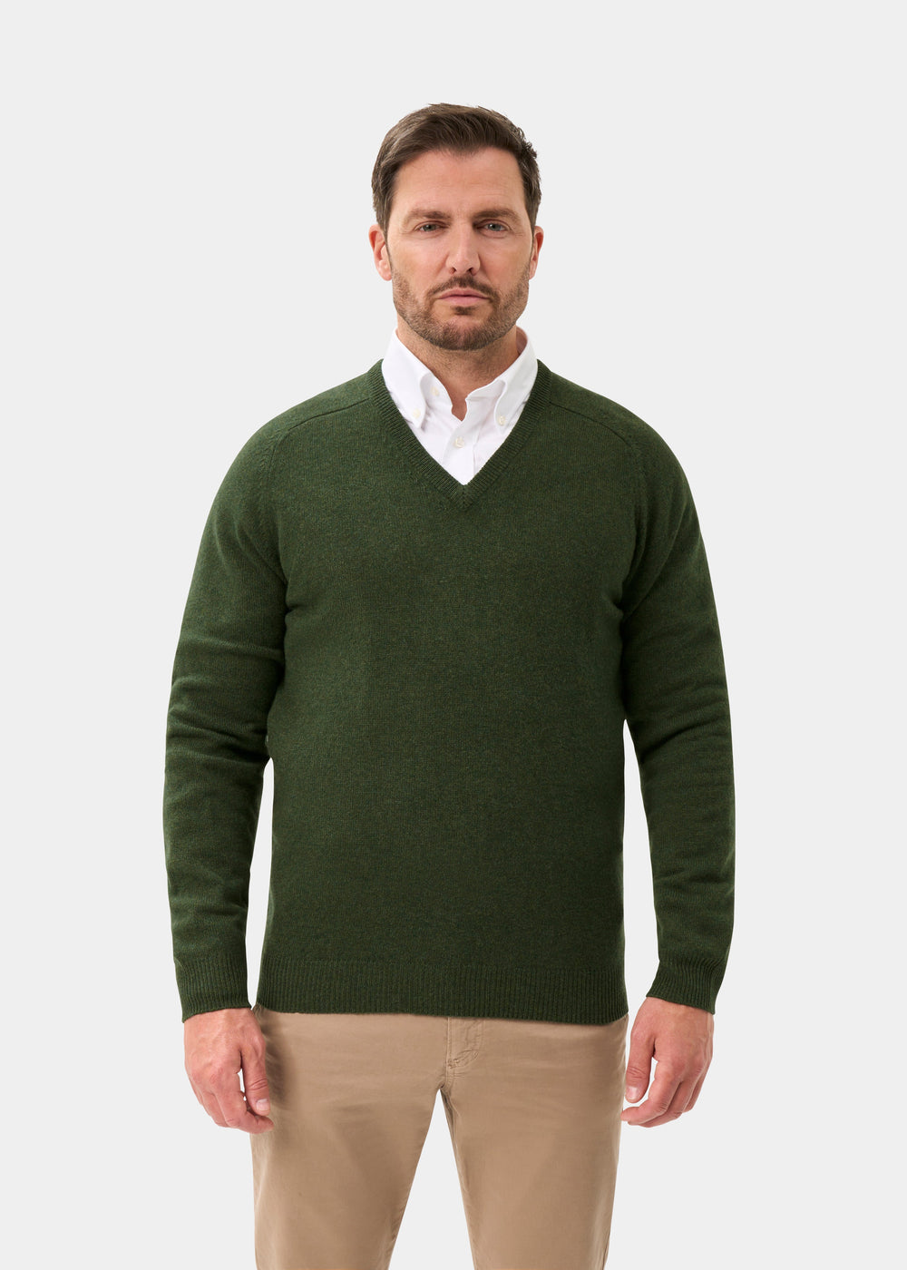 Men's Lambswool Vee Neck Jumper in Rosemary
