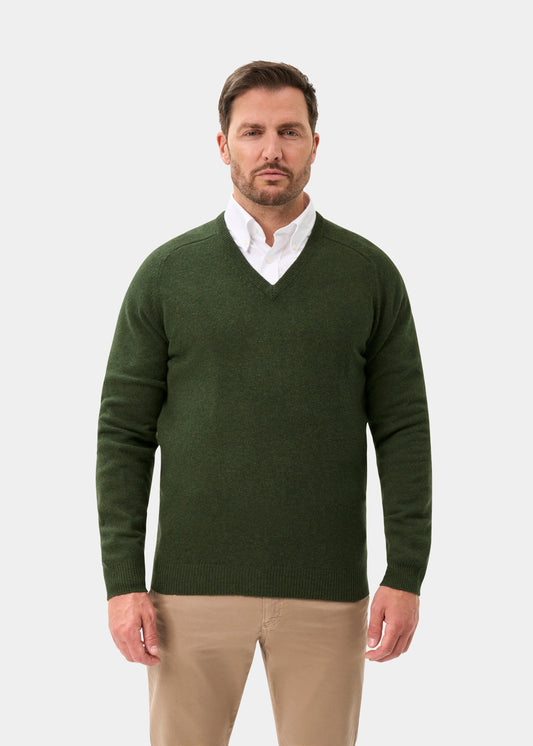 Men's Lambswool Vee Neck Jumper in Rosemary