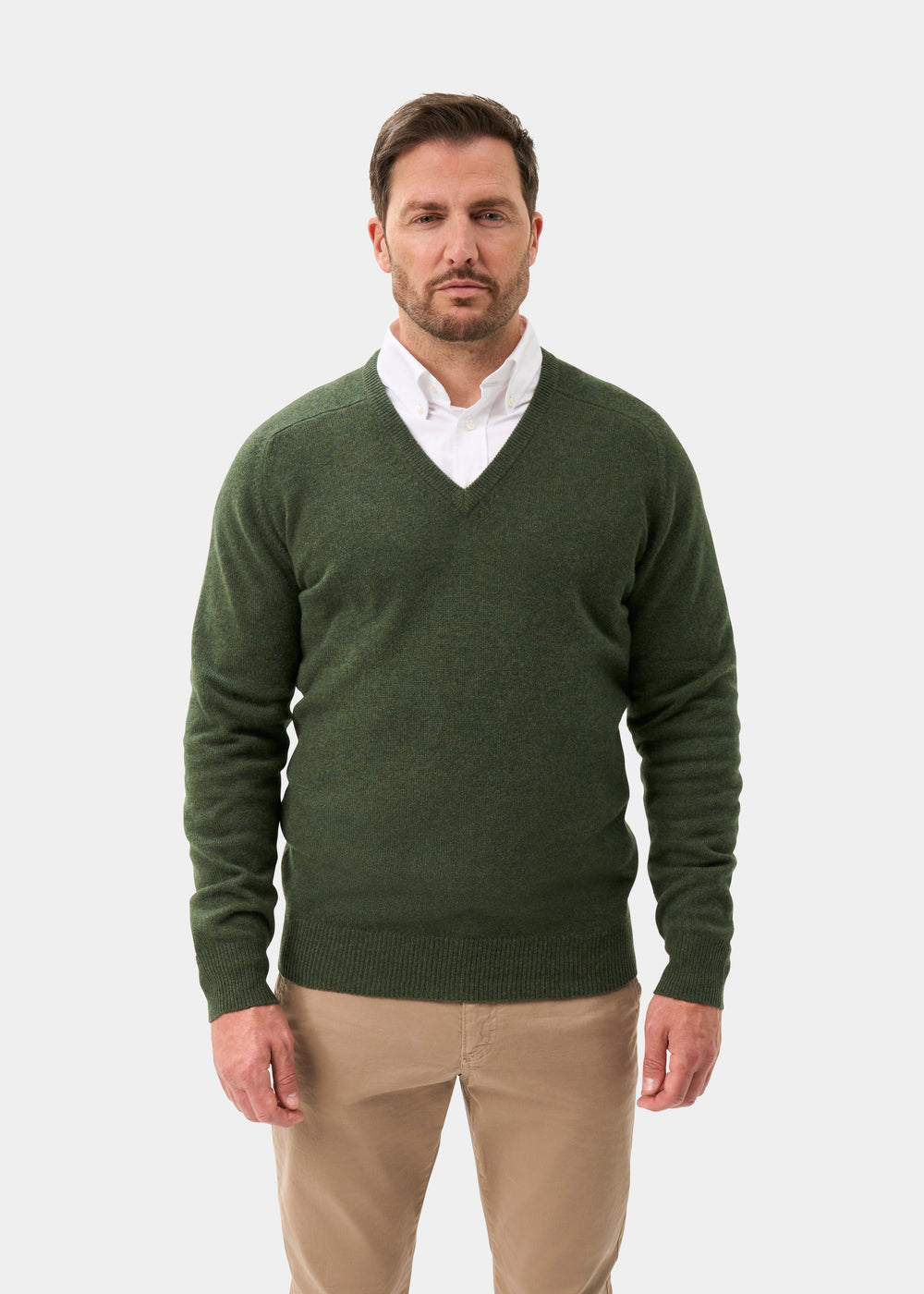 Men's Lambswool Vee Neck Jumper in Rosemary