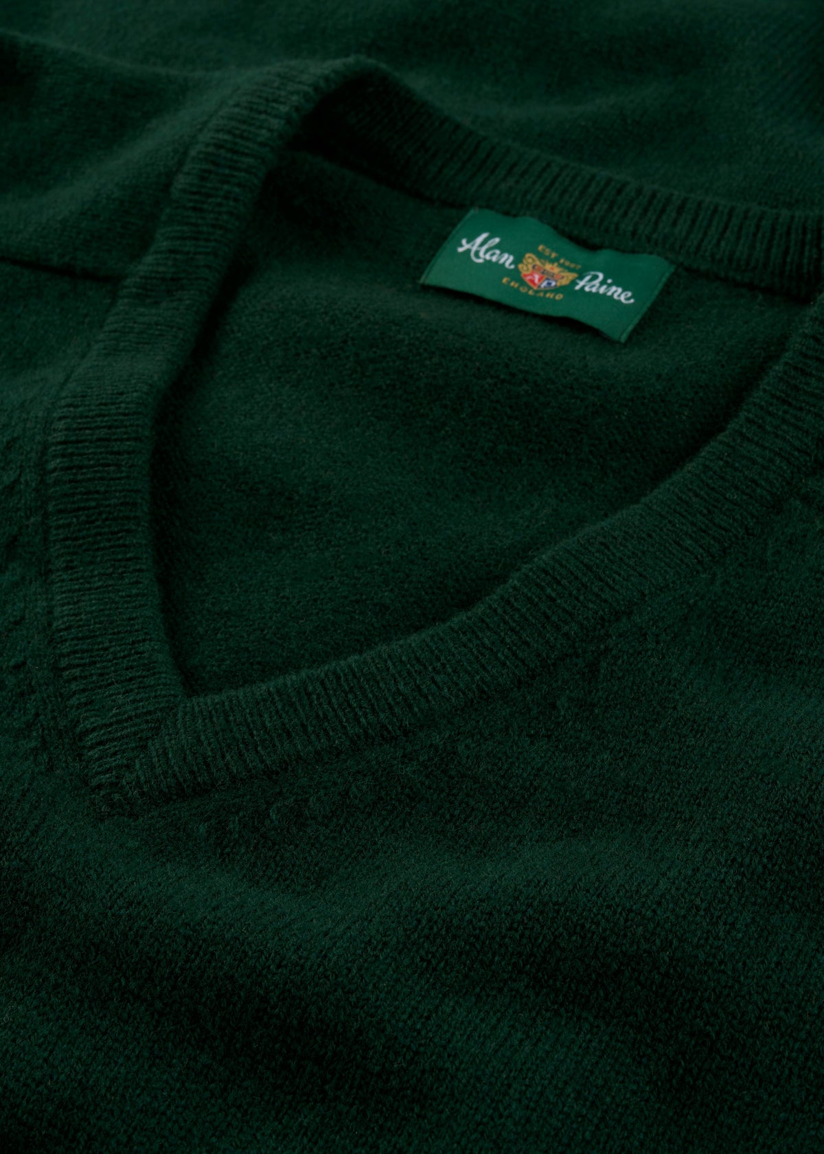Men's Lambswool Vee Neck Jumper in Tartan Green