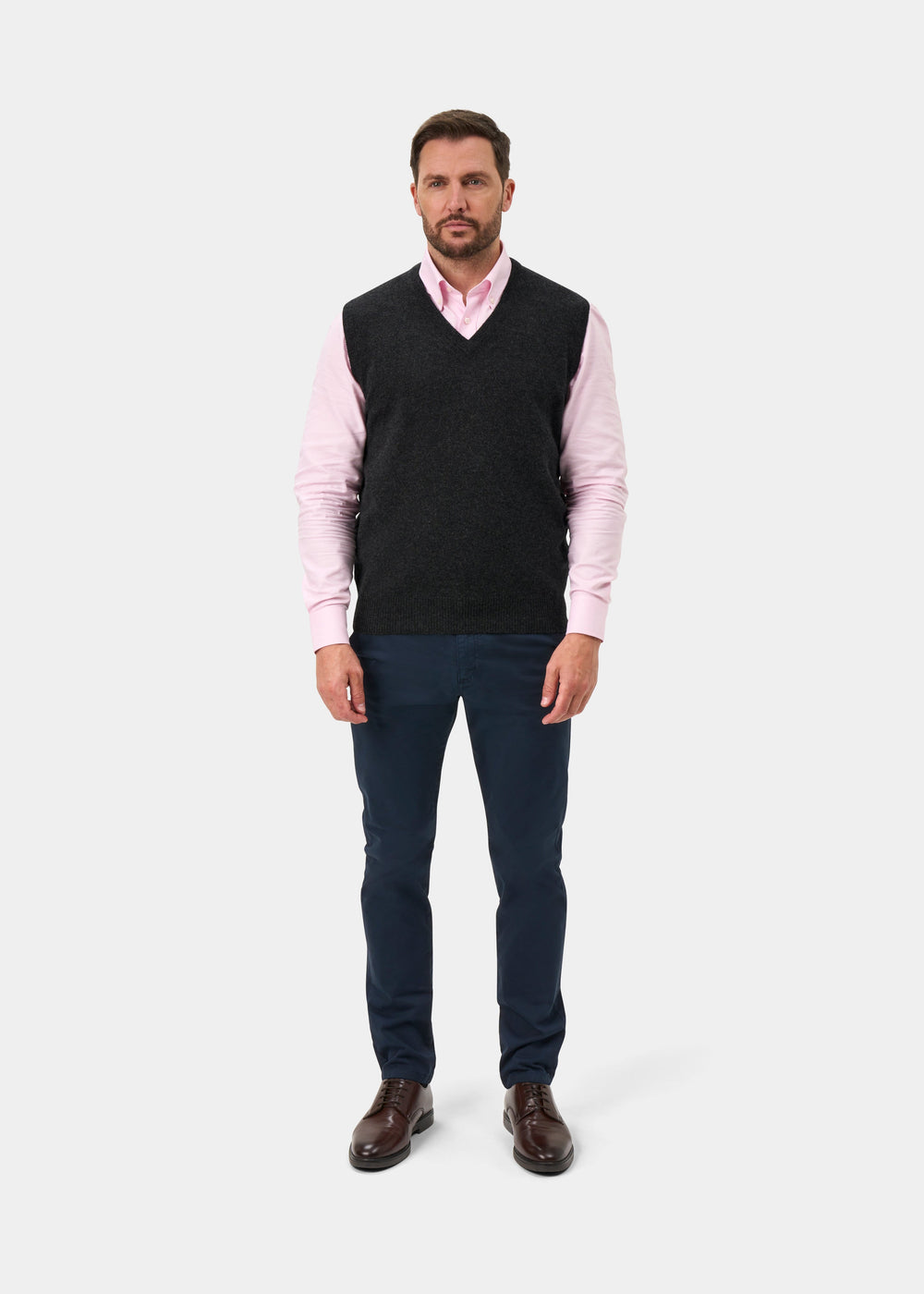 Norfolk Lambswool V-Neck Slipover In Charcoal - Classic Fit