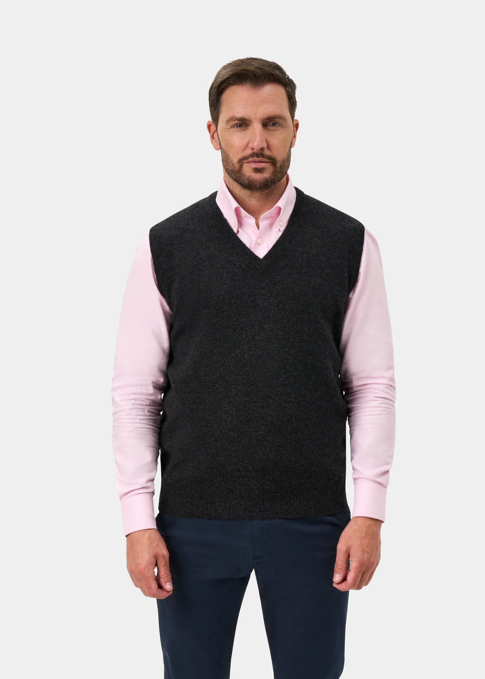 Norfolk Lambswool V-Neck Slipover In Charcoal - Classic Fit