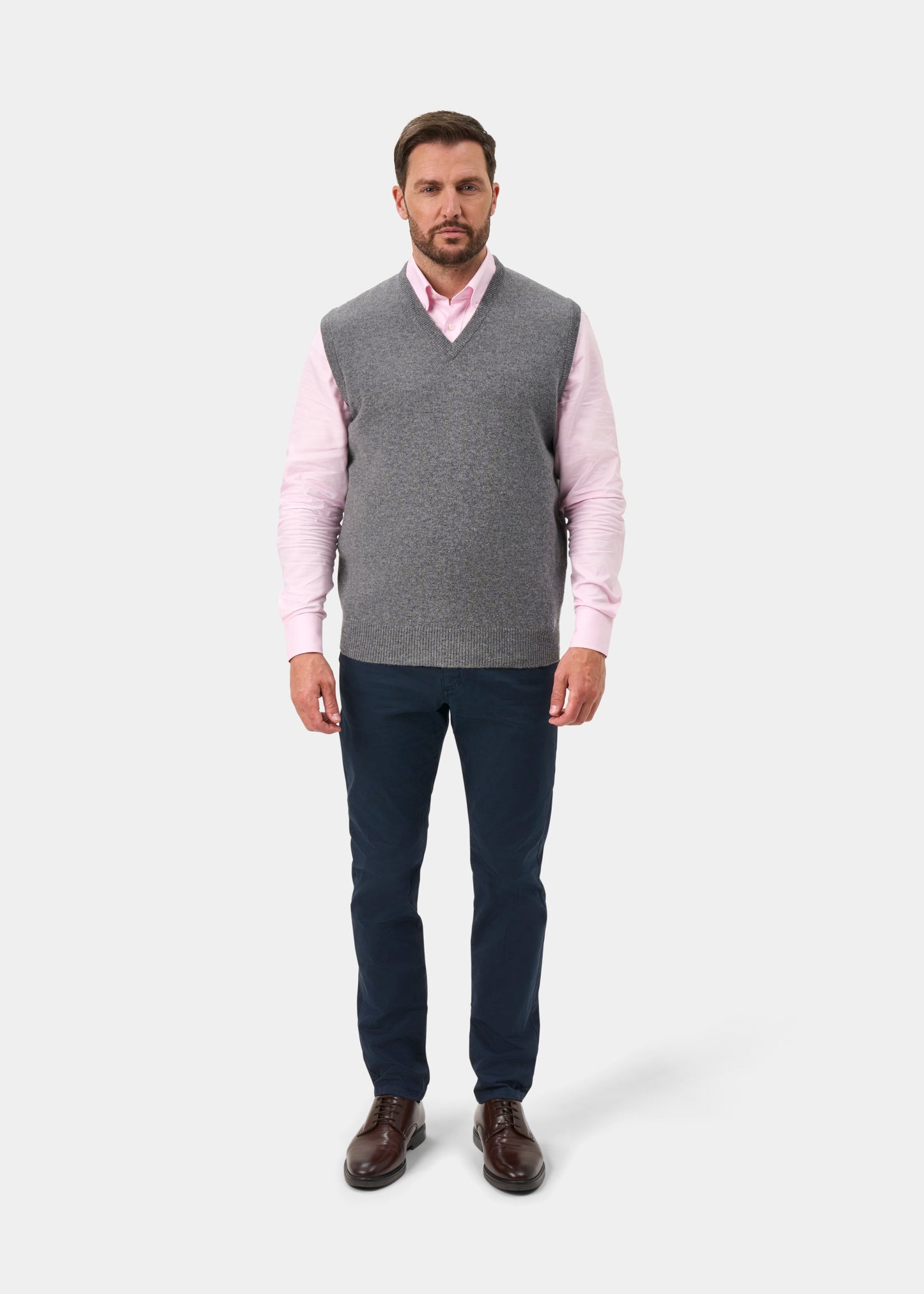 Norfolk Lambswool V-Neck Slipover In Grey Mix - Classic Fit