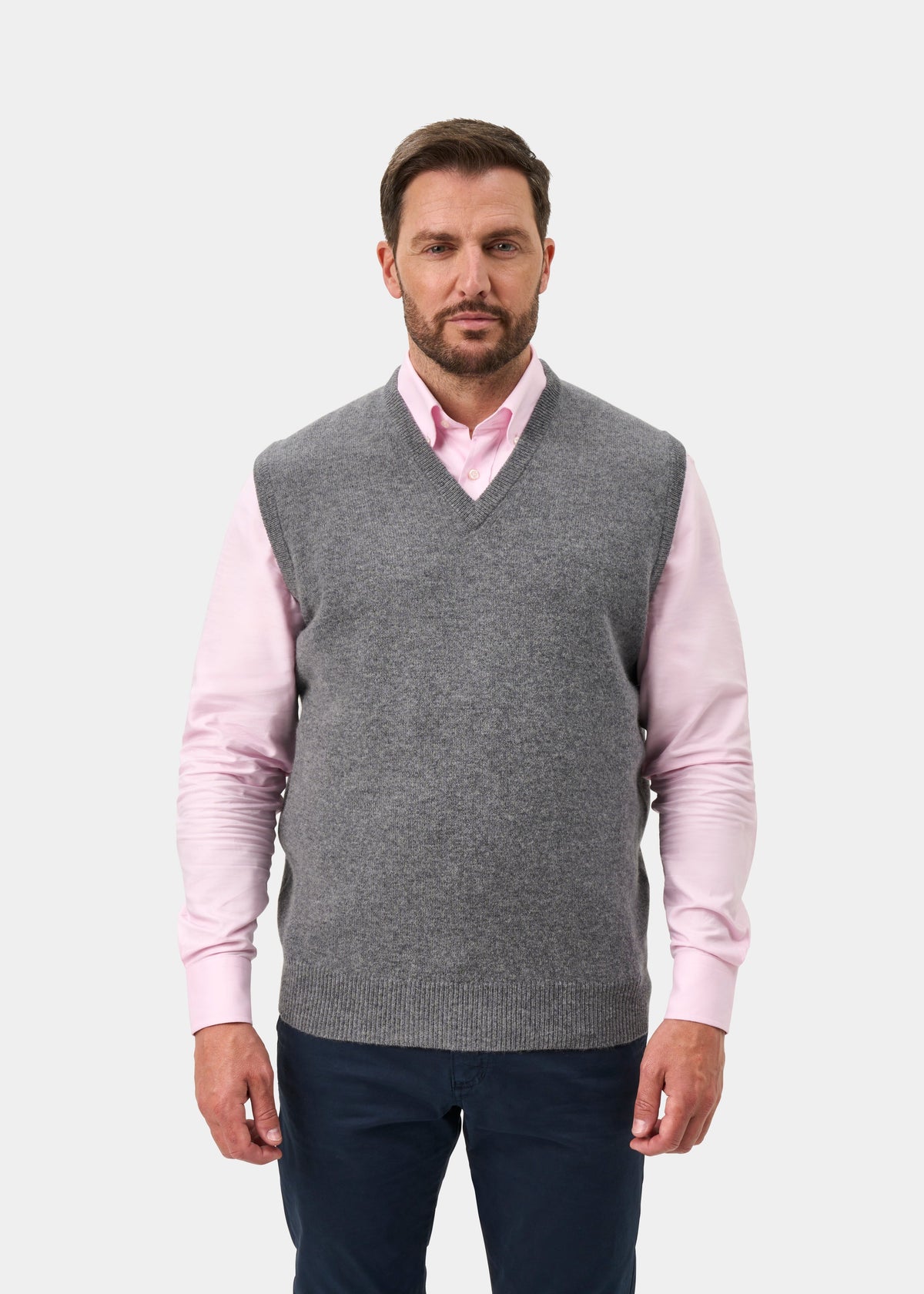 Norfolk Lambswool V-Neck Slipover In Grey Mix - Classic Fit